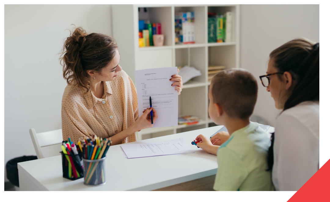 psychologist with a child and mom
