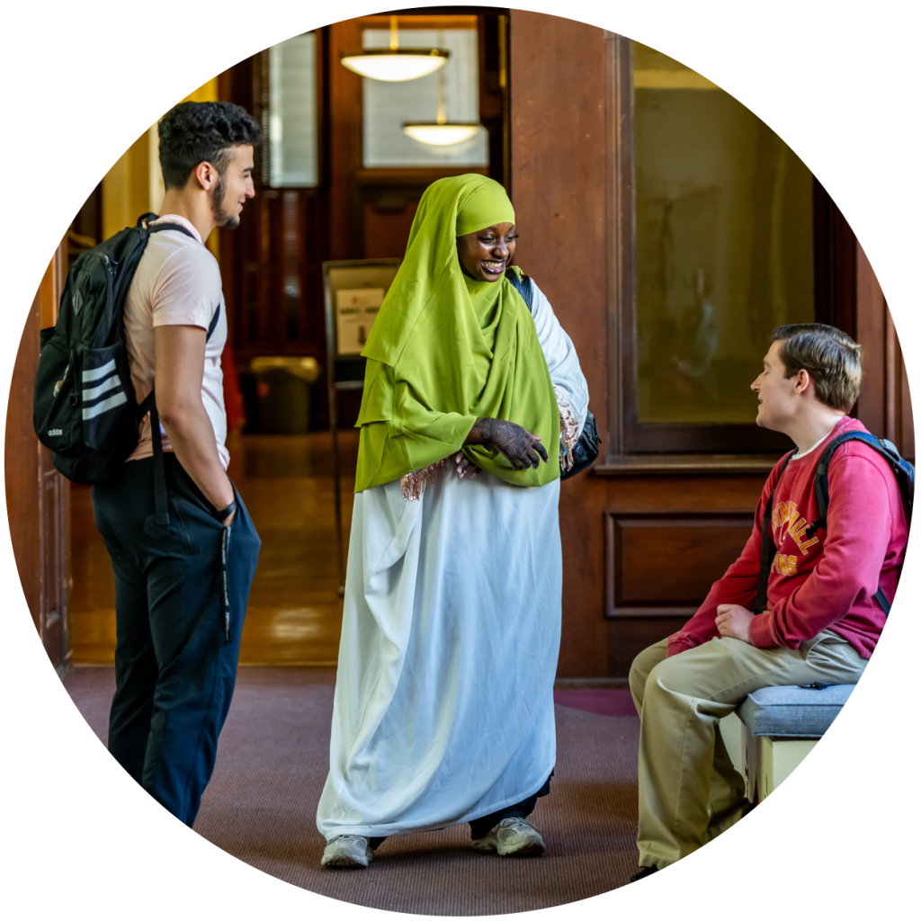 diverse students in building