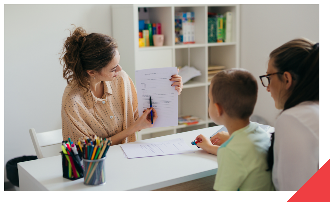 psychologist with a child and mom