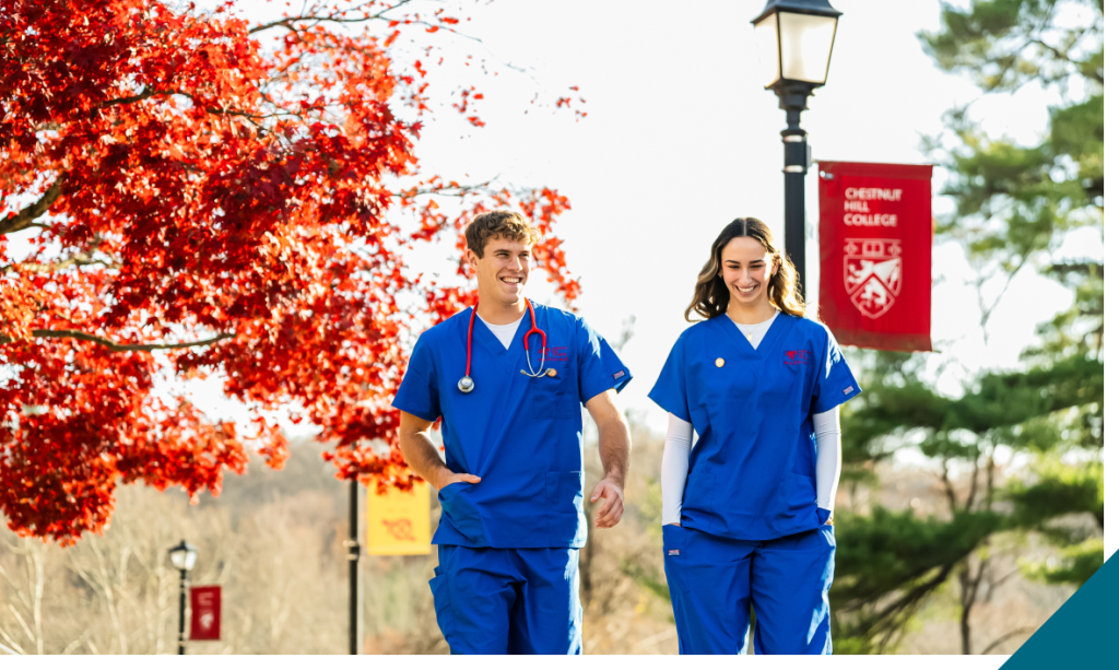 two nursing students walking